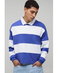 BoohooMAN - Oversized Shrunken Stripe Interlock Long Sleeve Rugby Polo - Lyst