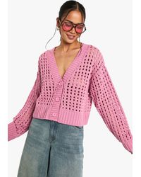 Boohoo - Crochet Knitted Button Down Cardigan - Lyst