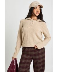 Boohoo - Soft Boucle Knit Collared Button Down Oversized Jumper - Lyst