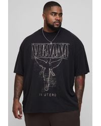 BoohooMAN - Plus Oversized Nirvana License Acid Wash Print T-Shirt - Lyst