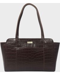 Assots London - 'judith' Brown Croc Real Leather Shoulder Bag - Lyst