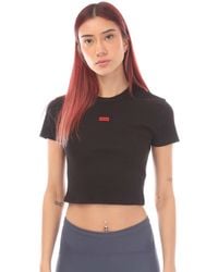 HUGO - Dames Delusia_1 Cropped T-shirt In Zwart - Lyst