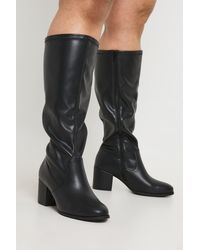 Boohoo - Extra Wide Fit Wider Calf Block Heel Knee High Stretch Boot - Lyst