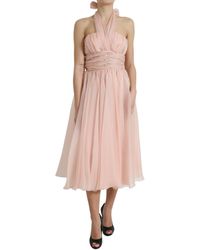Dolce & Gabbana - Silk Chiffon Halter A-Line Pleated Midi Dress - Lyst