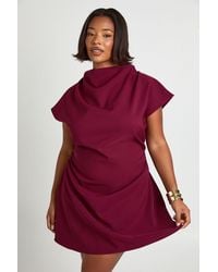 Boohoo - Plus Asymmetric Ruched Cap Sleeve Shift Dress - Lyst