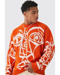 BoohooMAN - Oversized Boxy Abstract Line Face Knitted Jumper - Lyst