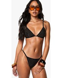 Boohoo - Premium Swim Hot Fix Diamante Tanga Bikini Bottoms - Lyst