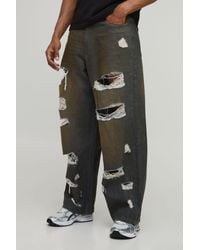 BoohooMAN - Tinted Extreme Ripped Baggy Fit Jeans - Lyst