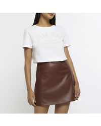 River Island - Mini Skirt Brown Faux Leather Pu - Lyst