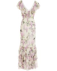Quiz - Chiffon Floral Frill Maxi Dress - Lyst