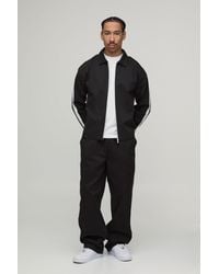 BoohooMAN - Twill Contrast Tape Oversized Boxy Zip Up Overshirt & Balloon Trouser Set - Lyst