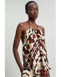 Karen Millen - Satin Viscose Geo Print Halterneck Top - Lyst
