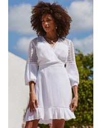 Sosandar - Broderie Detail Wrap Front Summer Dress - Lyst
