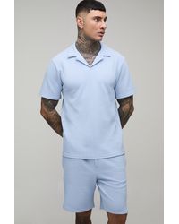 BoohooMAN - Tall Short Sleeve Jersey Herringbone Regular Polo Shirt & Set - Lyst