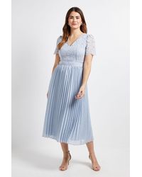 Wallis - Lace Pleated Midi Dress - Lyst