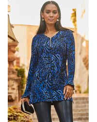 Sosandar - Print Zip Front Tunic Top Vortex Viscose - Lyst