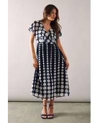 Wallis - Spot Border Cape Sleeve Midi Dress - Lyst