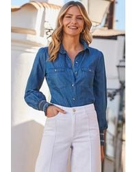 Sosandar - Mid Shirred Cuff Denim Shirt - Lyst