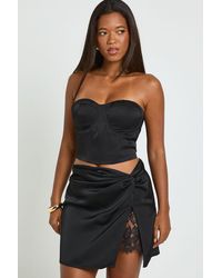 Boohoo - Tall Lace Insert Satin Mini Skirt - Lyst