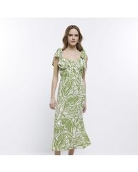 River Island - Bodycon Midi Dress Green Printed - Lyst