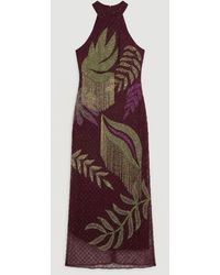 Karen Millen - Tropical Beaded Strappy Back Woven Halter Maxi Dress - Lyst