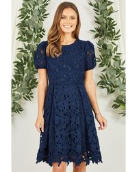 Yumi' - Lace Skater Dress With Puff Sleeves - Lyst