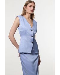 Karen Millen - Premium Viscose Linen Tailored Ruffle Pencil Midi Dress - Lyst