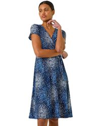 Roman - Abstract Wrap Detail Stretch Dress - Lyst