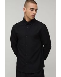BoohooMAN - Regular Fit Long Sleeve Linen Blend Shirt - Lyst