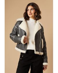 Oasis - Pu Borg Detail Collared Zip Jacket - Lyst