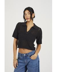Brave Soul - Pointelle Knit Collared T-Shirt - Lyst