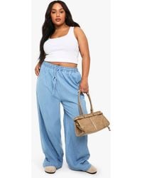 Boohoo - Plus Chambray Drawstring Wide Leg Trouser - Lyst