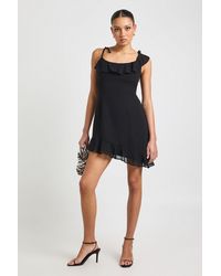 Boohoo - Chiffon Ruffle Detail Asymmetric Mini Dress - Lyst