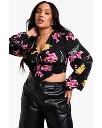 Boohoo - Plus Floral Puff Sleeve Longline Corset Top - Lyst