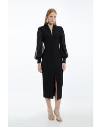 Karen Millen - Bandage Figure Form Zip Detail Chiffon Sleeve Knit Dress - Lyst