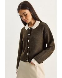Bianco Lucci - Thick Ribbed Knit Cardigan With Button Closure - Lyst