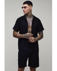 BoohooMAN - Tall Cotton Embroidered Regular Fit Shirt & Extended Drawcord Relaxed Short Set - Lyst