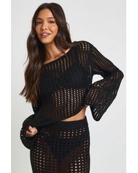 Boohoo - Beach Flare Sleeve Crochet Top - Lyst