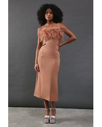 Warehouse - Feather Detail Diamante Strap Bandeau Midi Dress - Lyst