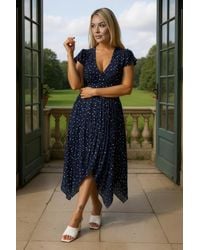 AX Paris - Polka Dot Print Wrap Top Zig Zag Hem Pleated Midi Dress - Lyst