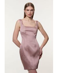 Karen Millen - Viscose Satin Structured Tailored Seam Detail Mini Dress - Lyst