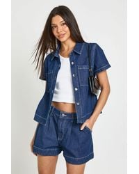 Boohoo - Pleated Flippy Denim Short - Lyst