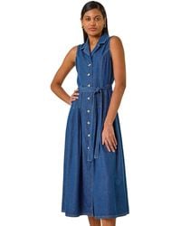 Roman - Denim Button Through Midi Dress - Lyst