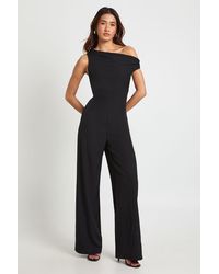 Boohoo - Linen Look Asymmetric Neck Line Wide Leg Jumpsuit - Lyst