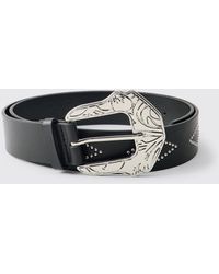 BoohooMAN - Pu Rhinestone Western Buckle Belt - Lyst
