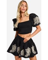 Boohoo - Embroidered Full Mini Skirt - Lyst