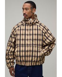 BoohooMAN - Oversized Boxy Fit Reversible Check Twill Hooded Cagoule - Lyst