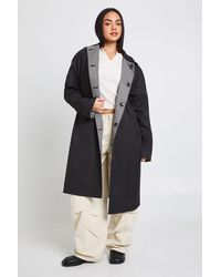 Boohoo - Checked Oversized Reversible Midi Trench Jacket - Lyst