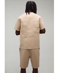 BoohooMAN - Monaco Embroidered Regular Fit Bonded Scuba T-Shirt & Slim Pintuck Short Set - Lyst