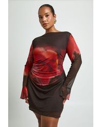 Boohoo - Plus Large Floral Ruched Mini Shift Dress - Lyst